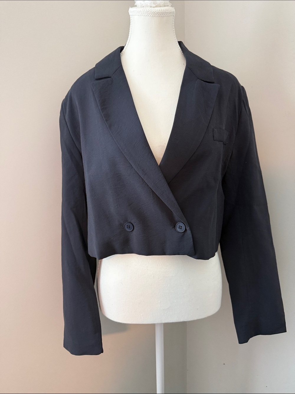 Deluc Cropped Blazer Natural Fiber/Lightweight Double Breasted Size Small NWT